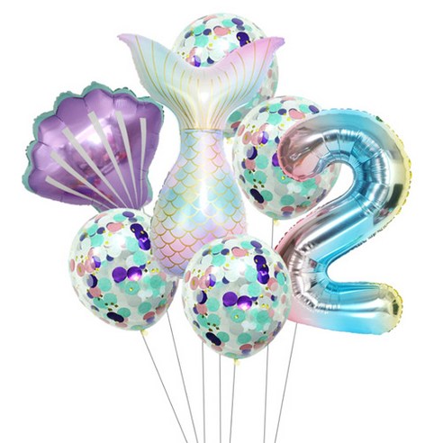 이모쿠비 생일파티 숫자풍선세트, 머메이드 2, 1세트