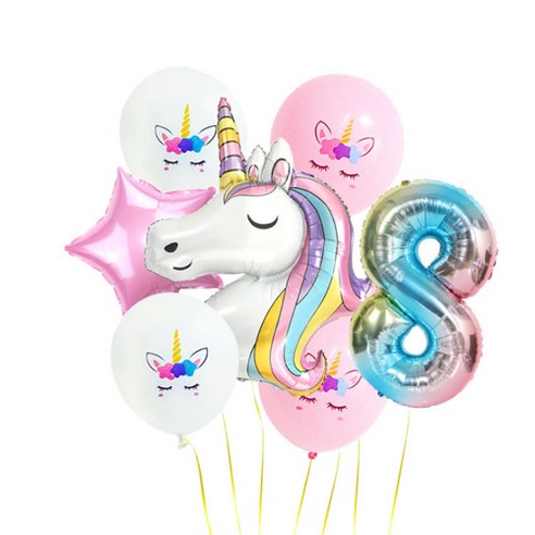이모쿠비 생일파티 숫자풍선세트, 유니콘 8, 1세트