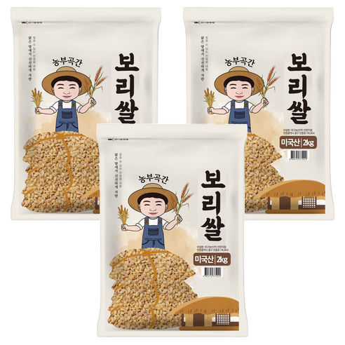농부곡간 미국산 보리쌀, 2kg, 3개