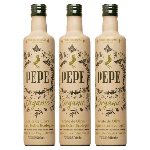 페페 유기농 냉압착 엑스트라버진 올리브유, 500ml, 3개