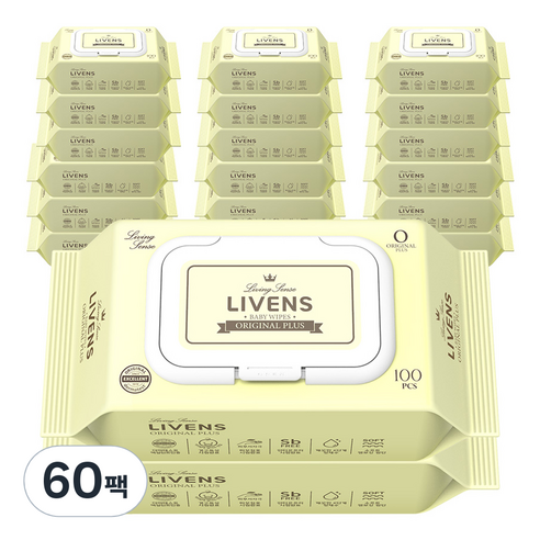 리벤스 유아용 오리지널 플러스 도톰한 저자극 엠보싱 물티슈 캡형 55평량, 100매, 60세트