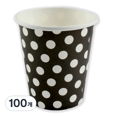 선우랜드 퓨어썬데이 피크닉 종이컵 9oz 블랙 도트, 100개