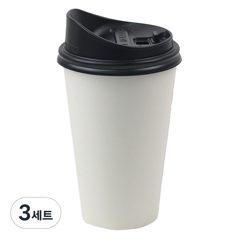 아이엔피 화이트무지 종이컵 380ml 50p + 롱개폐 뚜껑 50p, 3세트