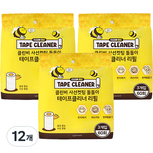 네이쳐리빙 클린비 사선컷팅 돌돌이 테이프클리너 리필 3p, 12개