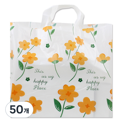 아이엔피 LDPE 손잡이 비닐백 대 40 x 30 cm, 01 오렌지플라워, 50개