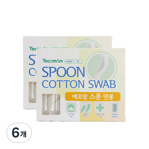 예꼬맘 유아용 스푼 면봉, 80개입, 6개