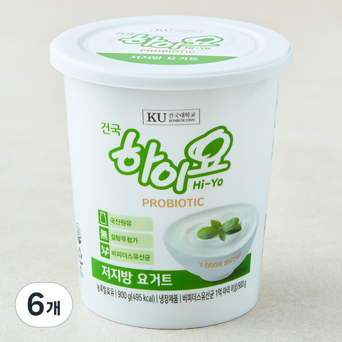 건국유업 하이요 프로바이오틱 저지방 요거트, 900g, 6개, 1개입