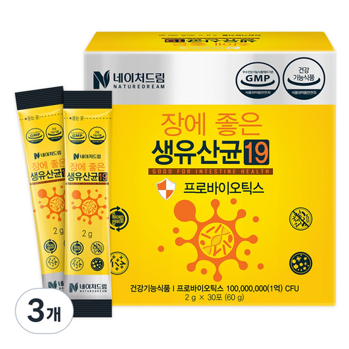 네이처드림 장에좋은 생유산균19 30p, 60g, 3개