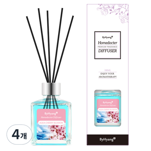 바이향 리프레싱 홈닥터 디퓨져 100ml, 아쿠아 체리 블라썸, 4개