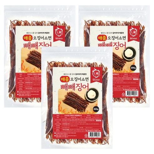 해야미 매콤 빼빼징어 오징어소면, 200g, 3개