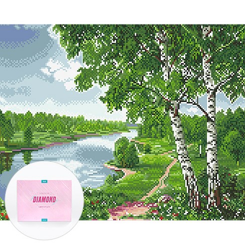 디클레어 액자 캔버스형 보석십자수 DIY 키트 40 x 50 cm, 1세트, 여름 시냇가