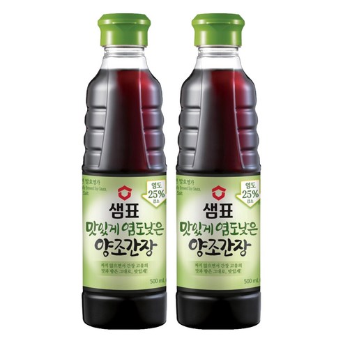샘표 맛있게 염도낮은 양조간장, 500ml, 2개