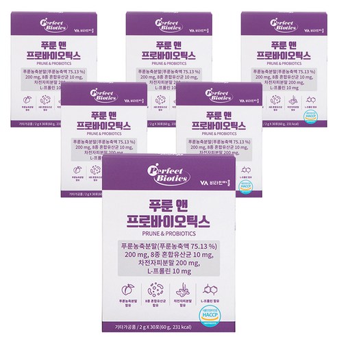 퍼펙트바이오틱스 푸룬 앤 프로바이오틱스, 60g, 6개