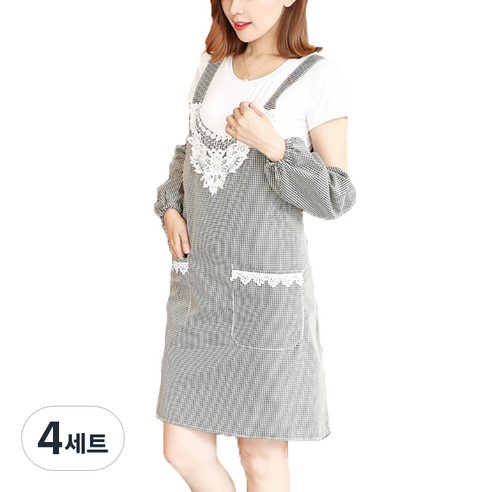 에이홉 간편한 장식 앞치마 + 팔토시, 그린, 4세트