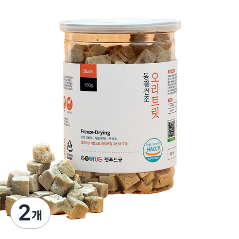 궁 강아지 대용량 동결건조 트릿, 오리, 150g, 2개