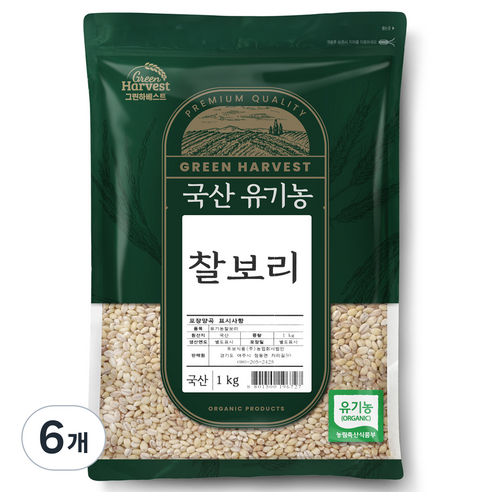 그린하베스트 국산 유기농 찰보리, 1kg, 6개