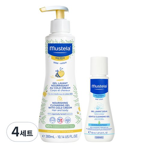 무스텔라 너리싱 클렌징 젤 위드 콜드 크림 300ml + 젠틀 클렌징 젤 50ml 세트, 4세트