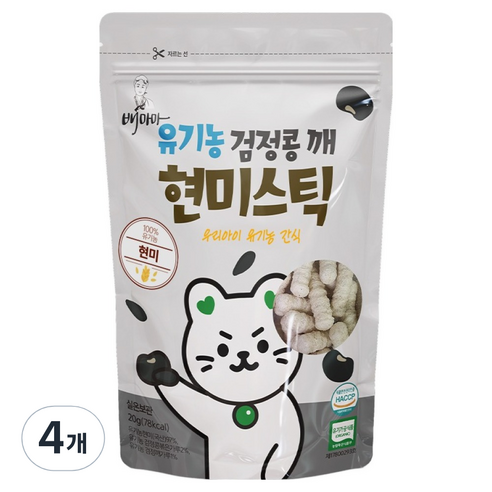 배마마 유기농 쌀과자 현미 스틱, 4개, 20g, 검정콩 깨