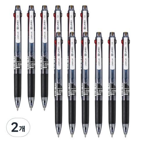 라인플러스 M 라인 3 멀티 3색 볼펜 1.0mm 12p, 블랙, 2개