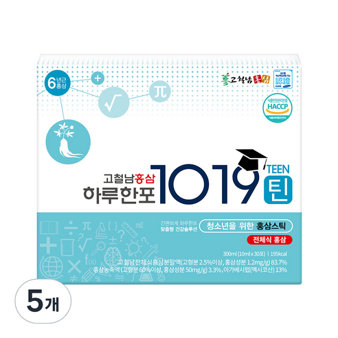 고철남홍삼 하루한포 1019틴 홍삼 스틱, 30회분, 300ml, 5개