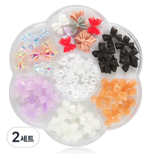 메이브라운 리본 컬러믹스 네일파츠 7종 세트, 2세트, 혼합색상