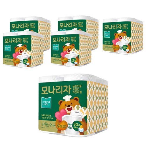 모나리자 놀랄만큼도톰한 3겹 키친타올 130매, 4개입, 6개