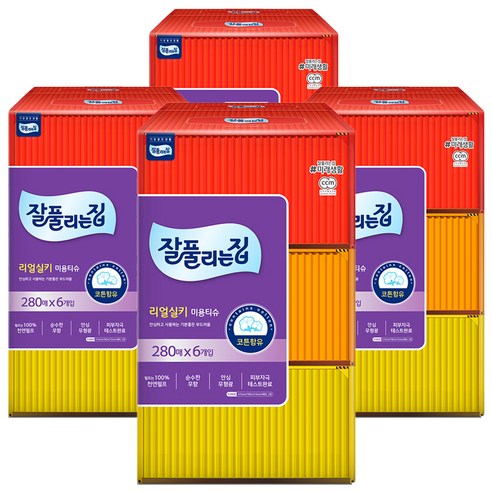 잘풀리는집 리얼실키 천연펄프 미용티슈, 6개입, 4팩