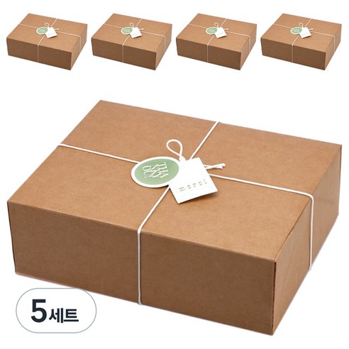 인디케이 패키지 상자 대 5p + 완충재 5p + 왁스끈 + 스티커 2종 x 5p + 텍 2종 x 5p 세트, 크라프트(상자), 5세트
