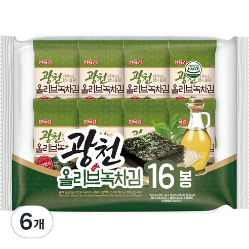 삼육김 광천 올리브 녹차 도시락김 16p, 4g, 96개
