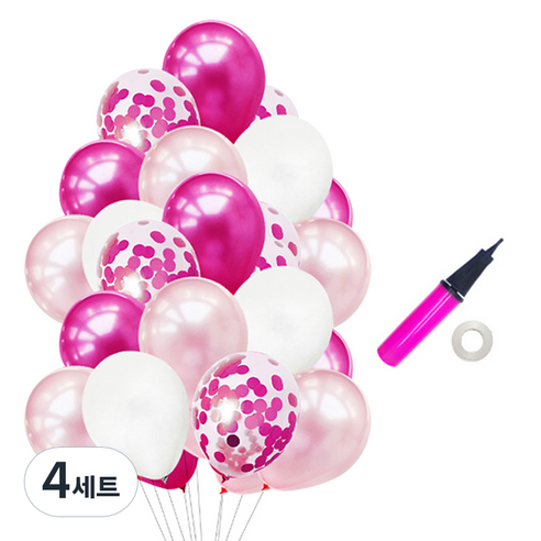 윰스 파티장식 스팽클 풍선 40p + 리본 + 펌프, 핑크화이트, 4세트