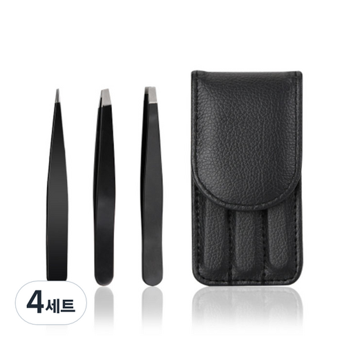 뷰티파워 고급 쪽집게 핀셋 3종 세트, 블랙, 4세트