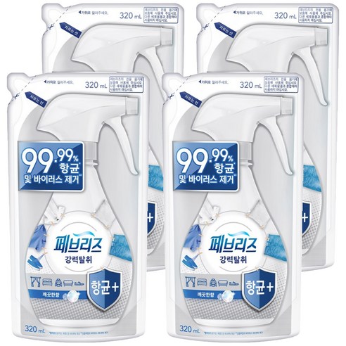 페브리즈 항균 플러스 섬유탈취제 보충형, 320ml, 4개