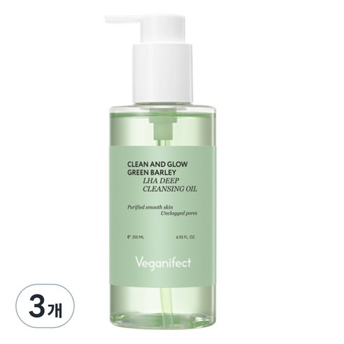 비건이펙트 클린앤글로우 청보리 LHA 모공 딥 클렌징 오일, 205ml, 3개