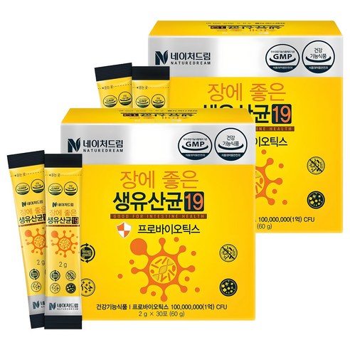 네이처드림 장에좋은 생유산균19 30p, 60g, 2개