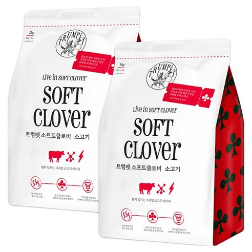 트럼펫 생후 3개월령 이후 강아지 클로버 소프트사료, 소, 1kg, 2개
