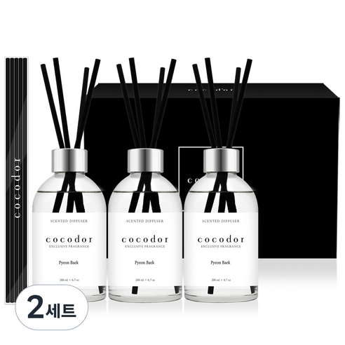 코코도르 화이트라벨 디퓨저 200ml x 3개 + 리드스틱 20개입 세트, 편백, 2세트