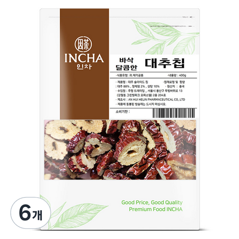 인차 바삭 달콤한 대추칩, 400g, 6개