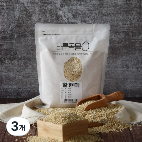 바른곡물 국산 찰현미, 1kg, 3개