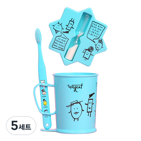 위덴 어린이 칫솔 11~13세 + 양치컵 + 모래시계 세트 스카이, 5세트