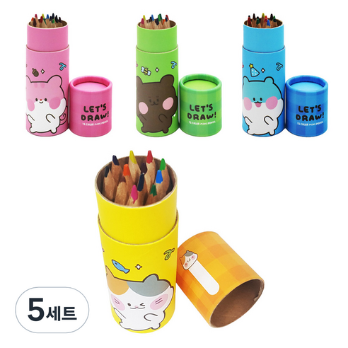 아가플러스 심플 우드 미니 색연필 4종 세트, 5세트, 12색