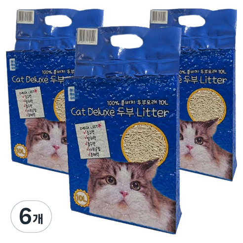 마마쇼 디럭스 가는입자 두부 고양이 모래, 10L, 6개, 오리지널