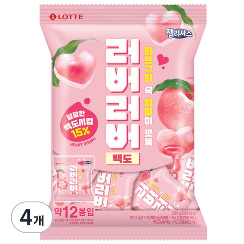롯데웰푸드_미니벌크 러버러버 젤리 백도 17g*12봉, 204g, 4개