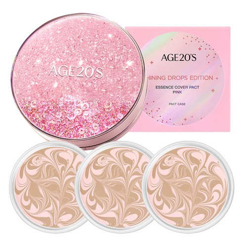 에이지투웨니스 에센스 커버 팩트 뉴 오리지널 샤이닝 드롭스 에디션 핑크 케이스 + 리필 12.5g x 3p, 21호핑크라떼, 1개