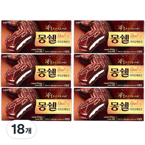 롯데제과 몽쉘 카카오 생크림 케이크, 192g, 18개