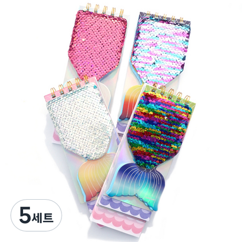 크리스탈팬시 인어 스팽글 3단 수첩 4p 세트, 랜덤발송, 5세트