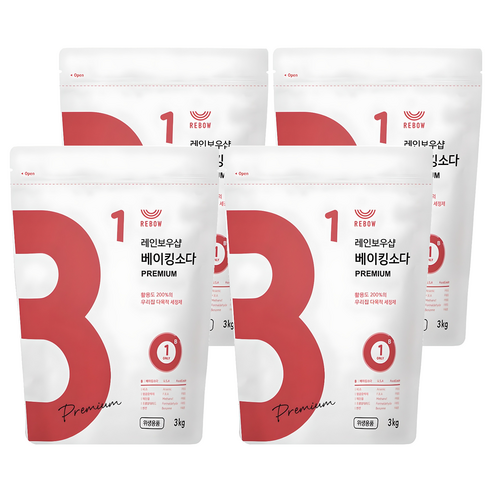 레인보우샵 베이킹소다 프리미엄, 3kg, 4개
