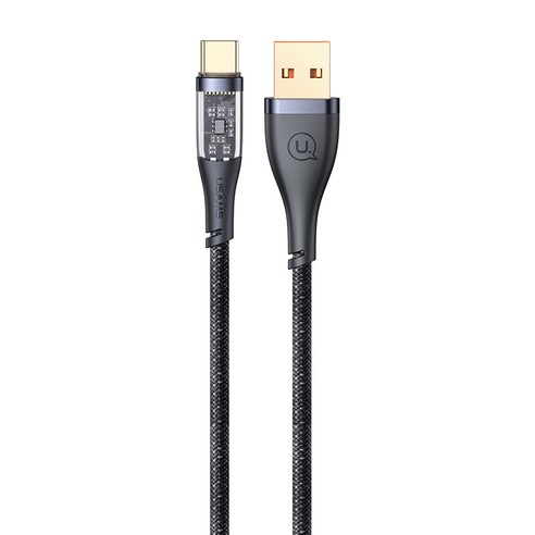 USAMS USB A-C타입 PD 66W 투명 디스플레이 고속충전 데이터 전송 케이블 6A US-SJ572, 블랙, 1.2m