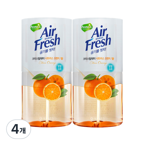 홈즈 에어후레쉬 크리스탈워터 방향제 본품 시트러스오렌지, 400ml, 4개, 과일/트로피칼향