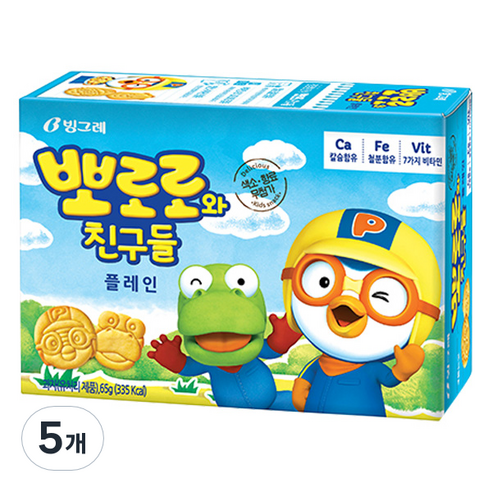 빙그레 뽀로로와친구들 플레인 크래커, 65g, 5개
