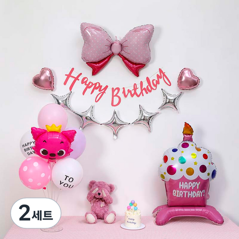 피앤비유니티 핑크 캐릭터 생일 케익 풍선 가랜드 세트, 07 핑크퐁 핑크, 2세트